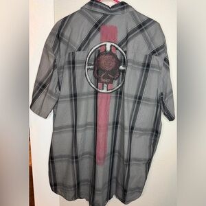 Genuine Harley-Davidson Gray Skull Target Plaid Short Sleeve Shirt Men XXL